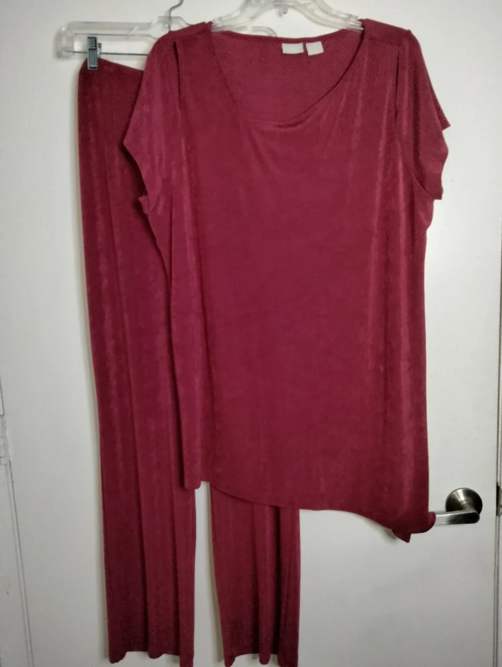 Chico's Travelers (Sz 3/XL/16) Cranberry Red Stretch (2PC) Tunic Top & Pants Set